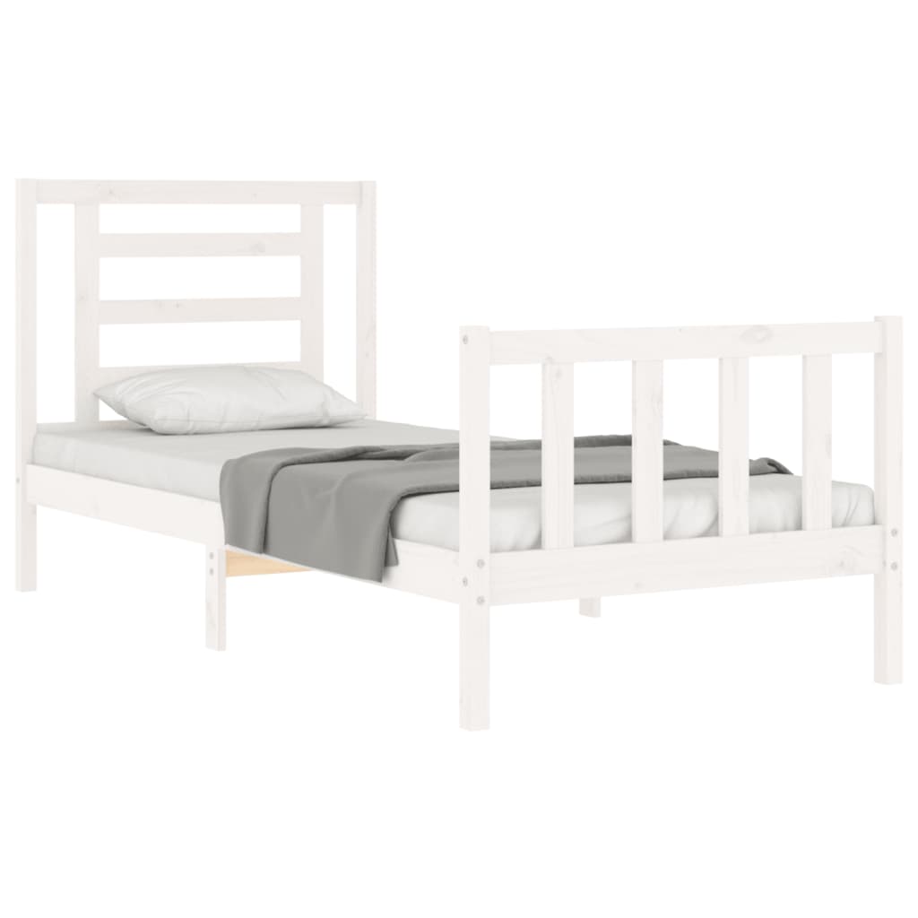 Estrutura de cama com cabeceira 100x200cm madeira maciça branco