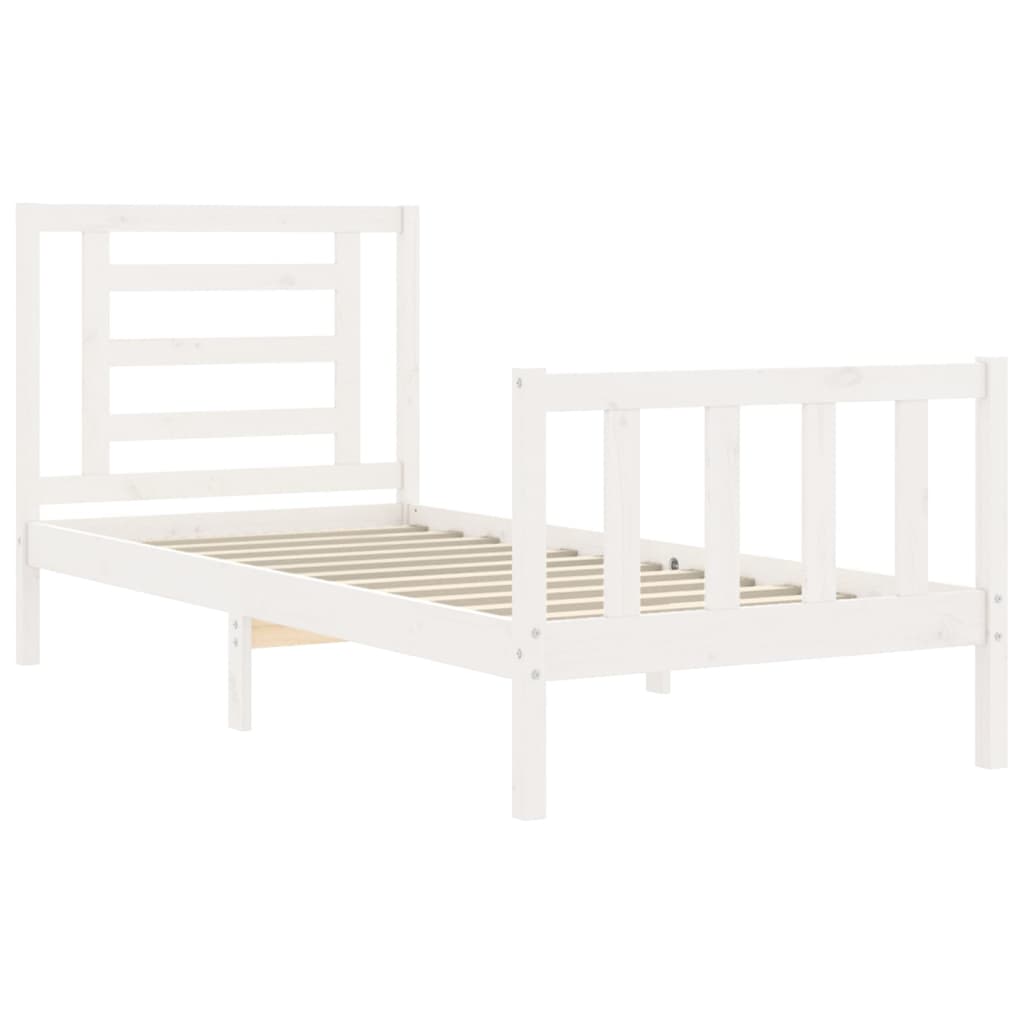 Estrutura de cama com cabeceira 100x200cm madeira maciça branco