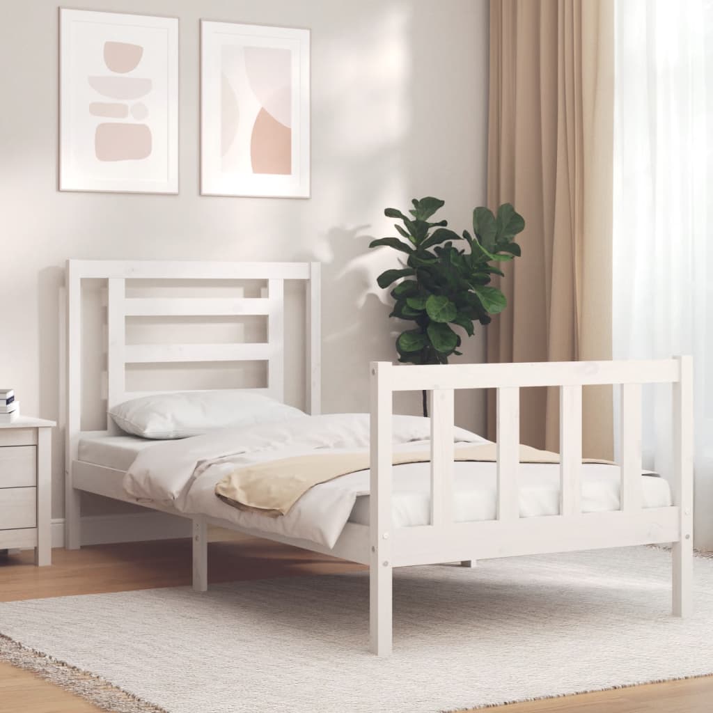 Estrutura de cama com cabeceira 100x200cm madeira maciça branco