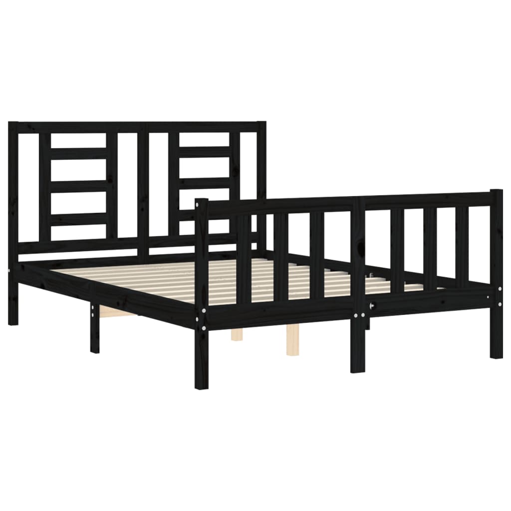 Estrutura de cama com cabeceira 120x200cm madeira maciçao preto