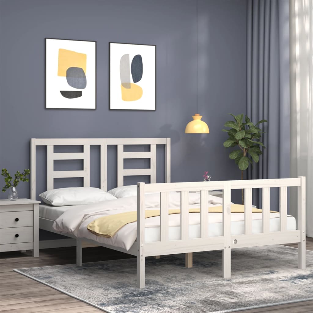 Estrutura de cama com cabeceira 140x200cm madeira maciça branco