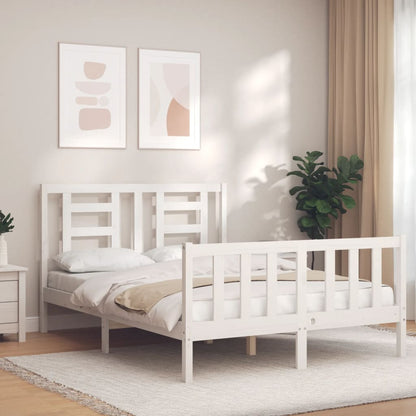 Estrutura de cama com cabeceira 140x200cm madeira maciça branco