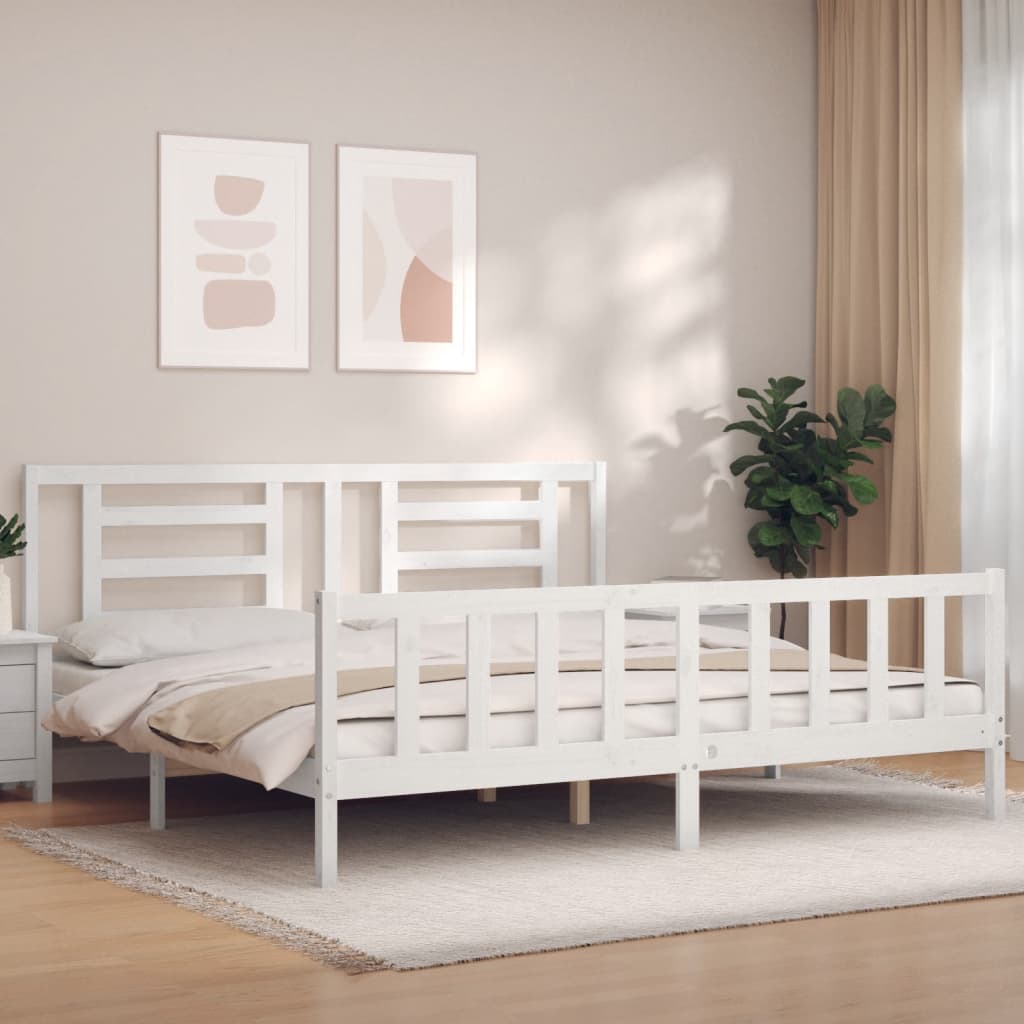 Estrutura cama Super King Size c/ cabeceira madeira branco