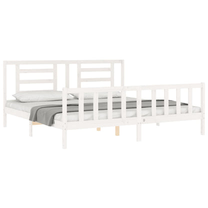 Estrutura de cama com cabeceira 200x200cm madeira maciça branco