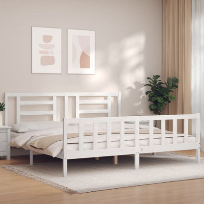 Estrutura de cama com cabeceira 200x200cm madeira maciça branco