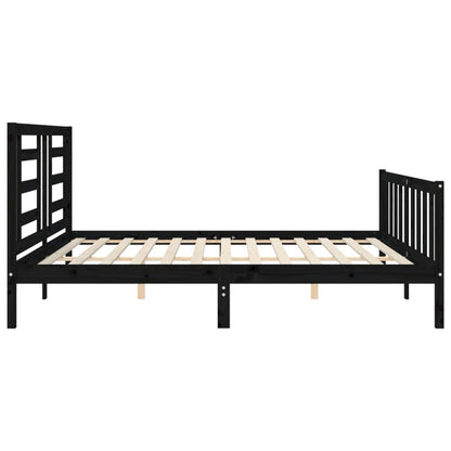 Estrutura de cama com cabeceira 200x200 cm madeira maciça preto