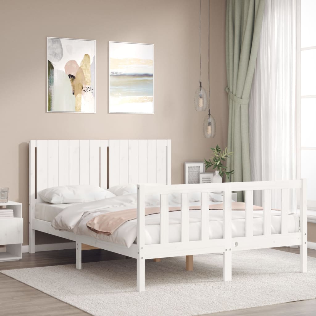 Estrutura de cama com cabeceira 140x190cm madeira maciça branco