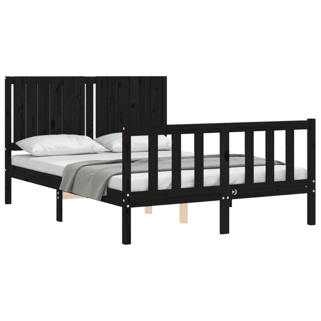 Estrutura de cama com cabeceira 140x190 cm madeira maciça preto