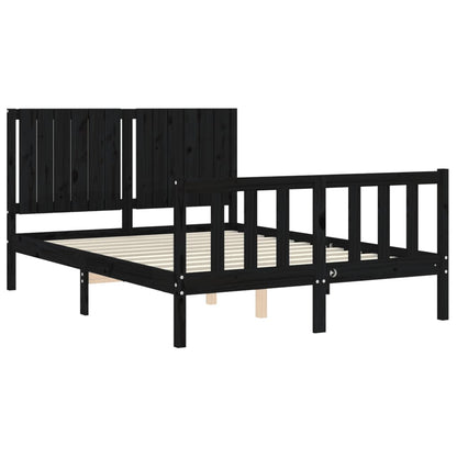 Estrutura de cama com cabeceira 140x190 cm madeira maciça preto