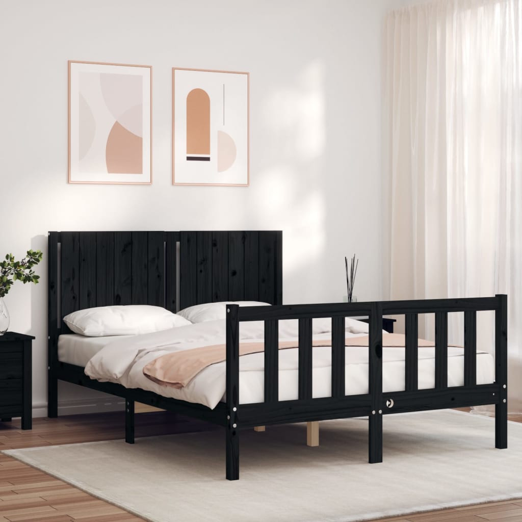 Estrutura de cama com cabeceira 140x190 cm madeira maciça preto