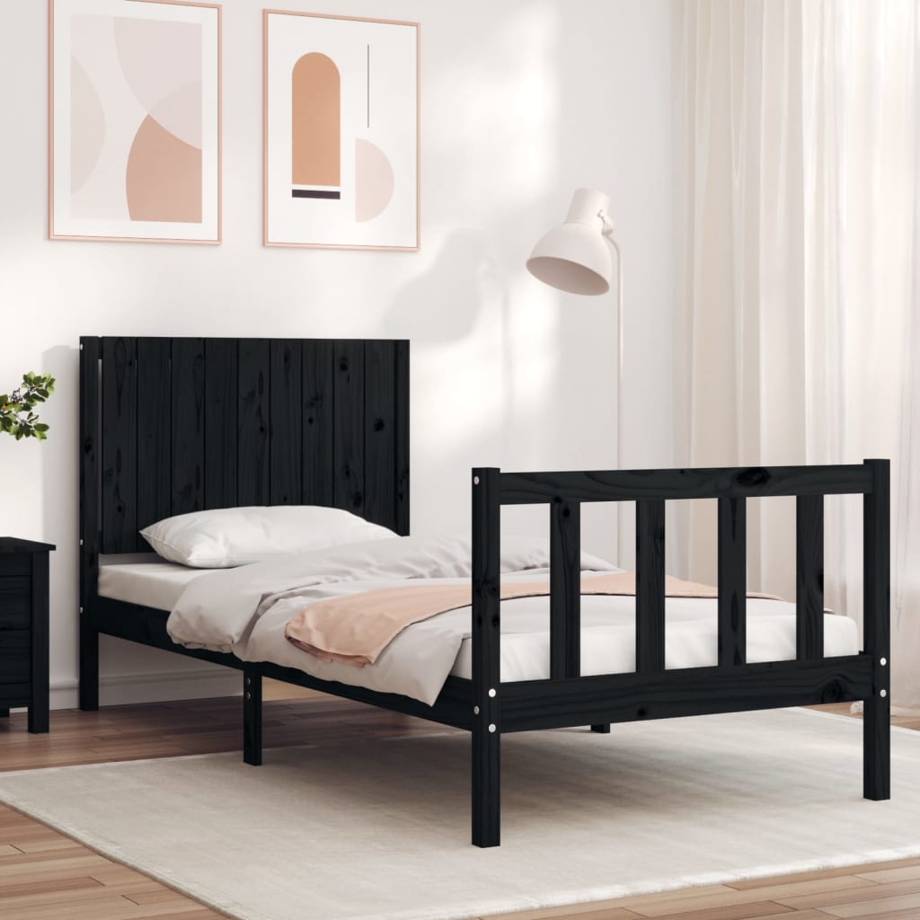 Estrutura de cama com cabeceira 90x200 cm madeira maciça preto