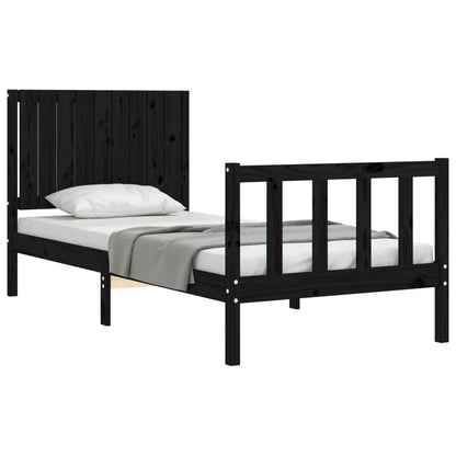 Estrutura de cama com cabeceira 90x200 cm madeira maciça preto