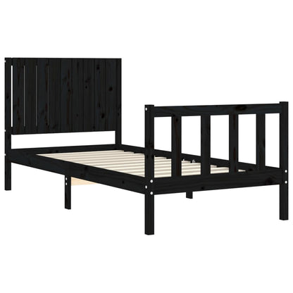 Estrutura de cama com cabeceira 90x200 cm madeira maciça preto