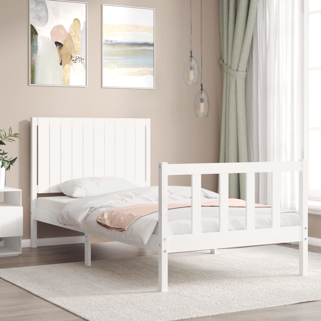 Estrutura de cama com cabeceira 100x200cm madeira maciça branco