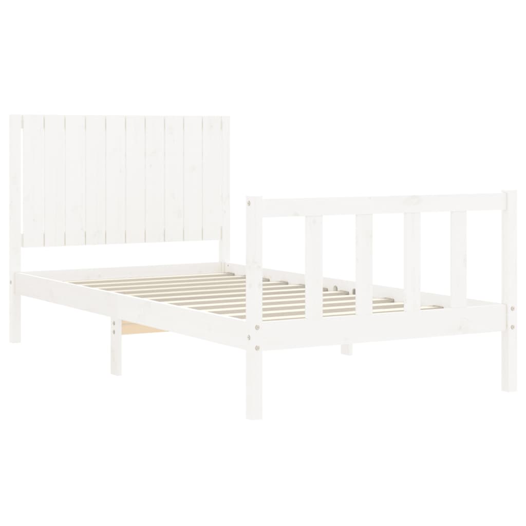 Estrutura de cama com cabeceira 100x200cm madeira maciça branco