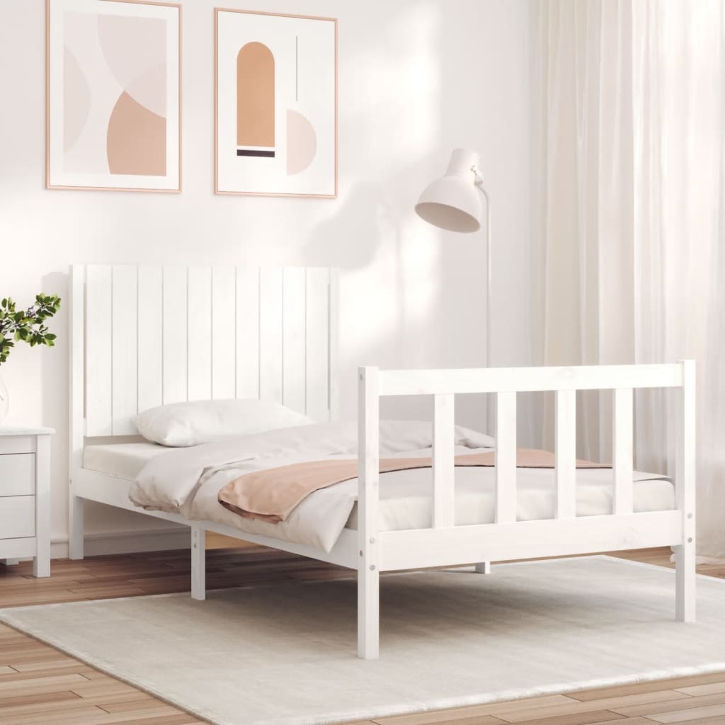 Estrutura de cama com cabeceira 100x200cm madeira maciça branco