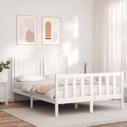 Estrutura de cama com cabeceira 140x200cm madeira maciça branco