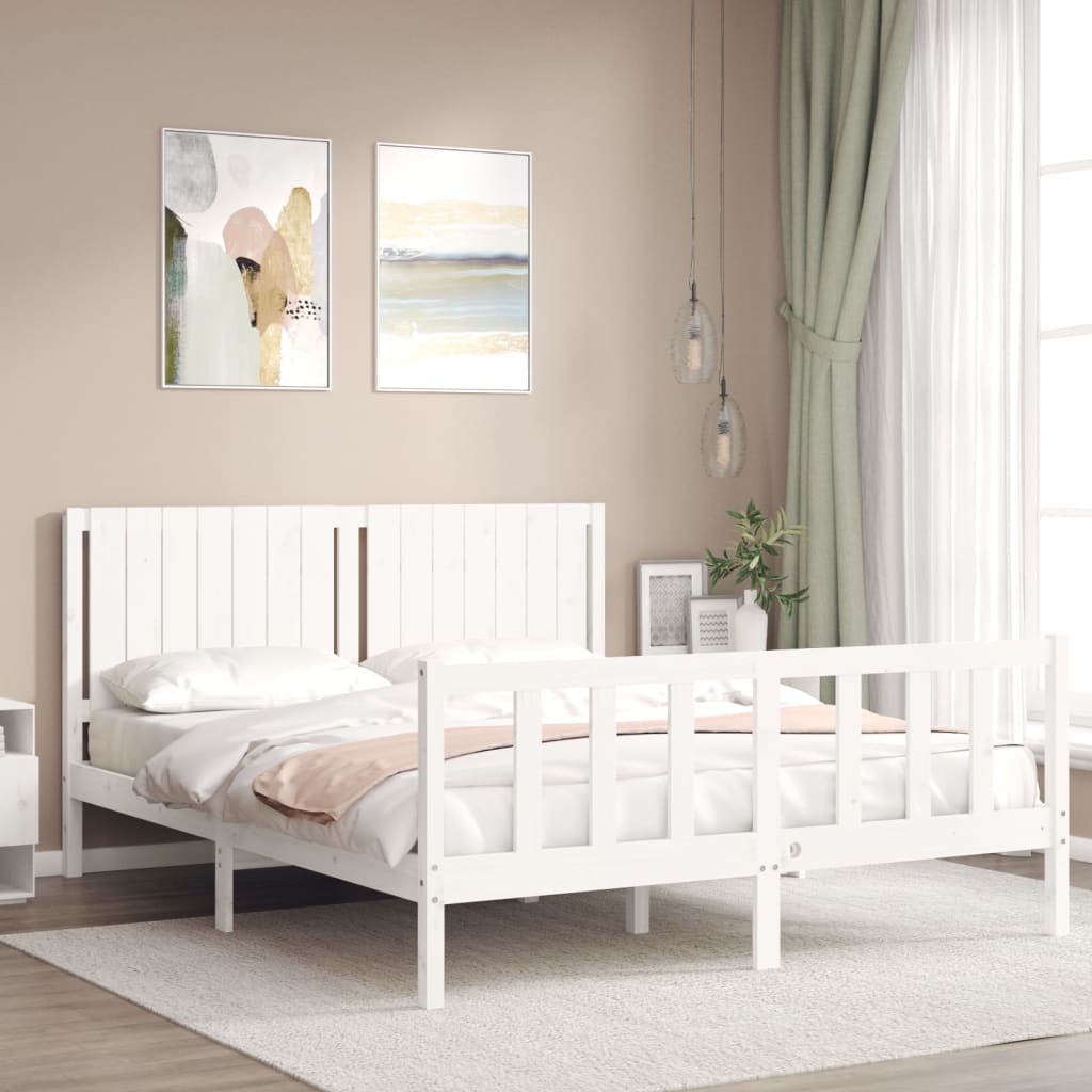 Estrutura de cama King Size com cabeceira madeira maciça branco