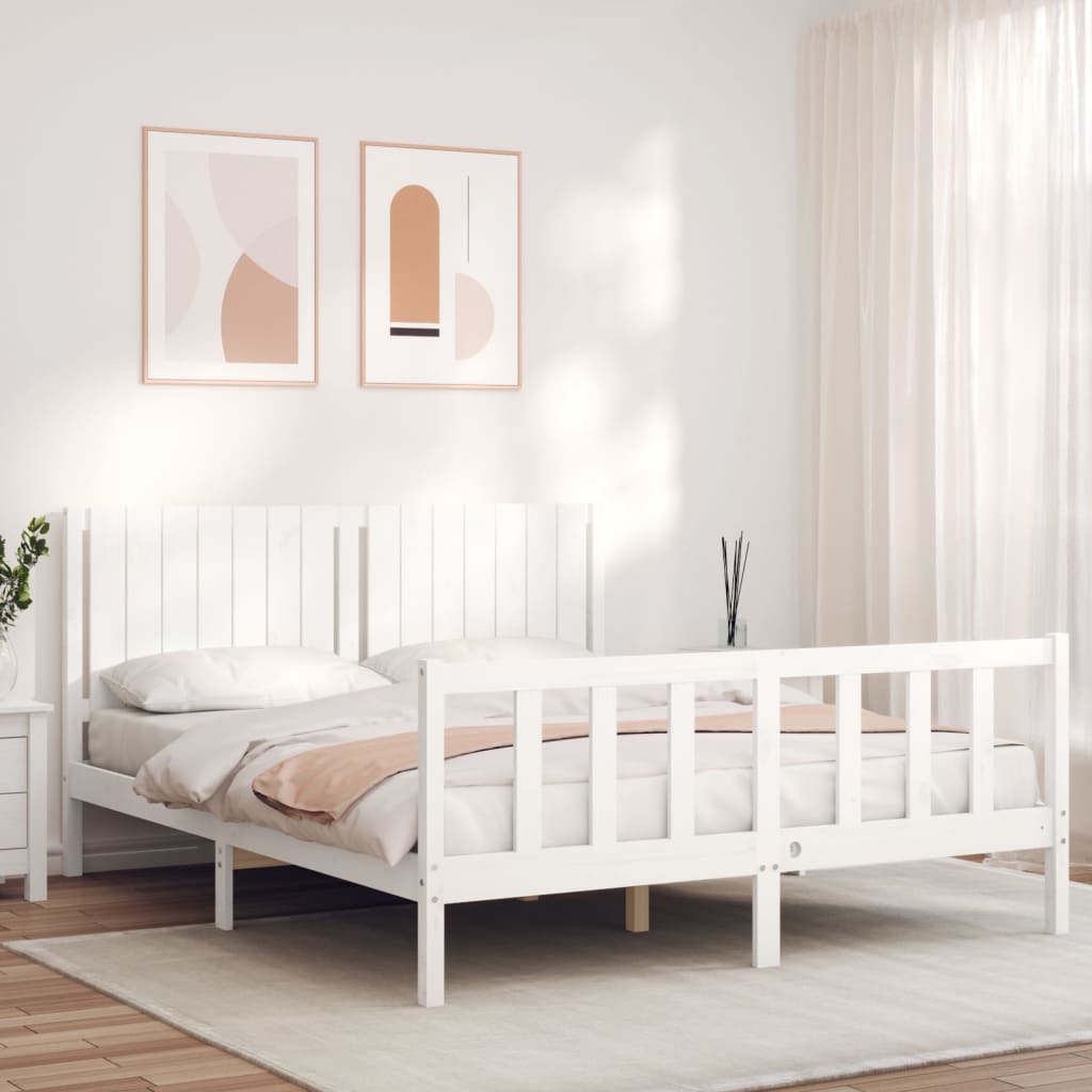 Estrutura de cama King Size com cabeceira madeira maciça branco