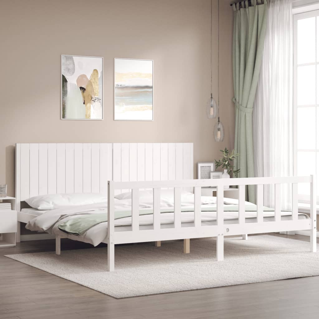 Estrutura de cama com cabeceira 200x200cm madeira maciça branco