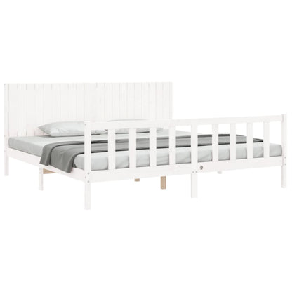 Estrutura de cama com cabeceira 200x200cm madeira maciça branco