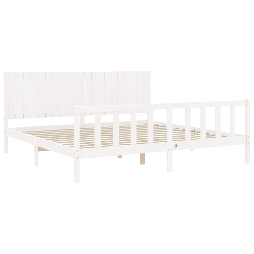 Estrutura de cama com cabeceira 200x200cm madeira maciça branco