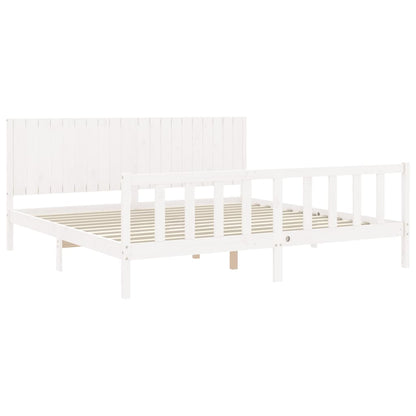 Estrutura de cama com cabeceira 200x200cm madeira maciça branco