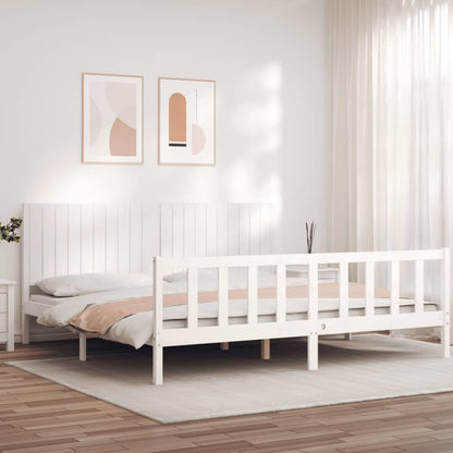 Estrutura de cama com cabeceira 200x200cm madeira maciça branco