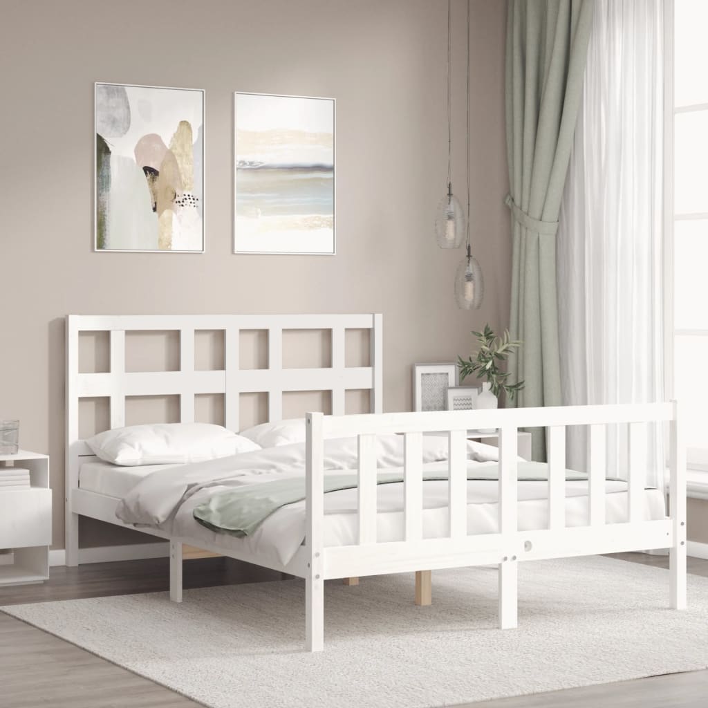 Estrutura de cama com cabeceira 140x190cm madeira maciça branco