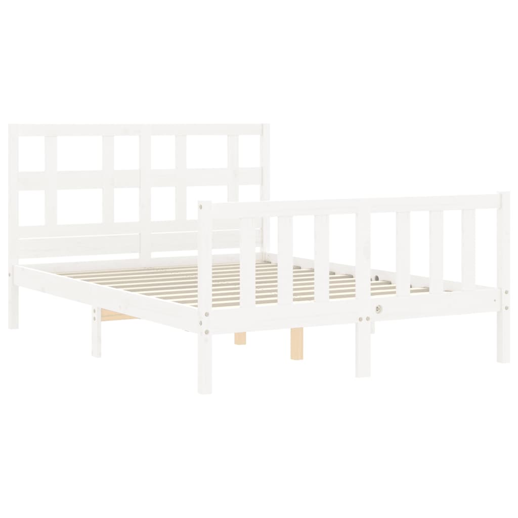 Estrutura de cama com cabeceira 140x190cm madeira maciça branco