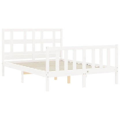 Estrutura de cama com cabeceira 140x190cm madeira maciça branco