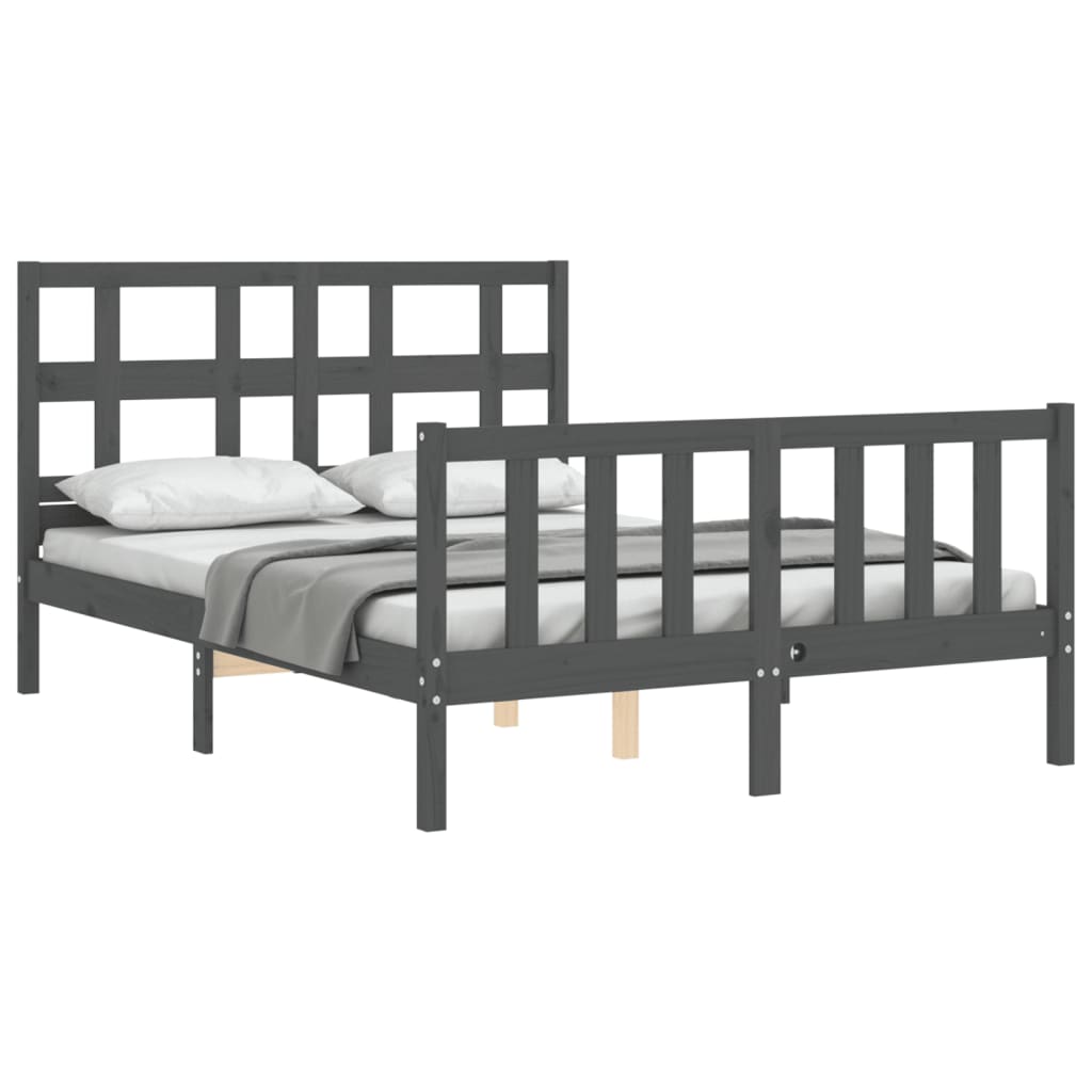 Estrutura de cama com cabeceira 140x190 cm madeira maciça cinza