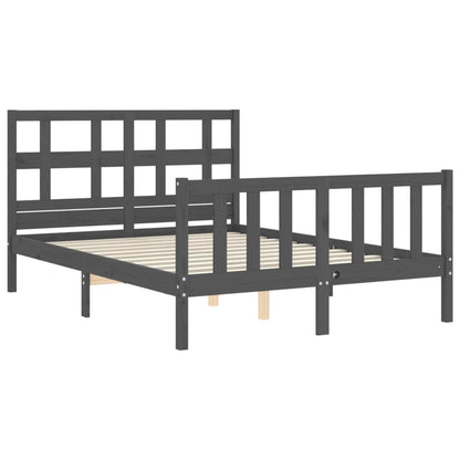 Estrutura de cama com cabeceira 140x190 cm madeira maciça cinza