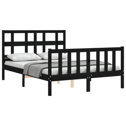 Estrutura de cama com cabeceira 140x190 cm madeira maciça preto