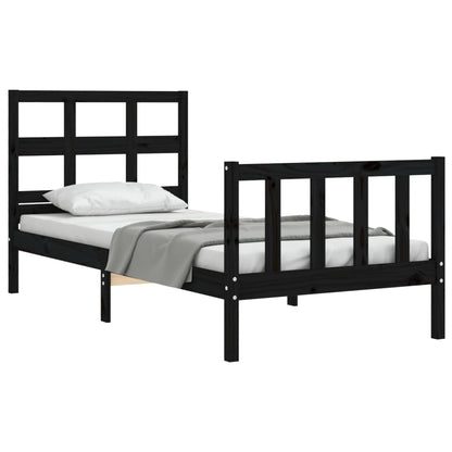 Estrutura de cama com cabeceira 90x200 cm madeira maciça preto