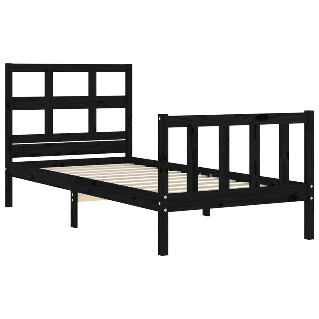 Estrutura de cama com cabeceira 90x200 cm madeira maciça preto