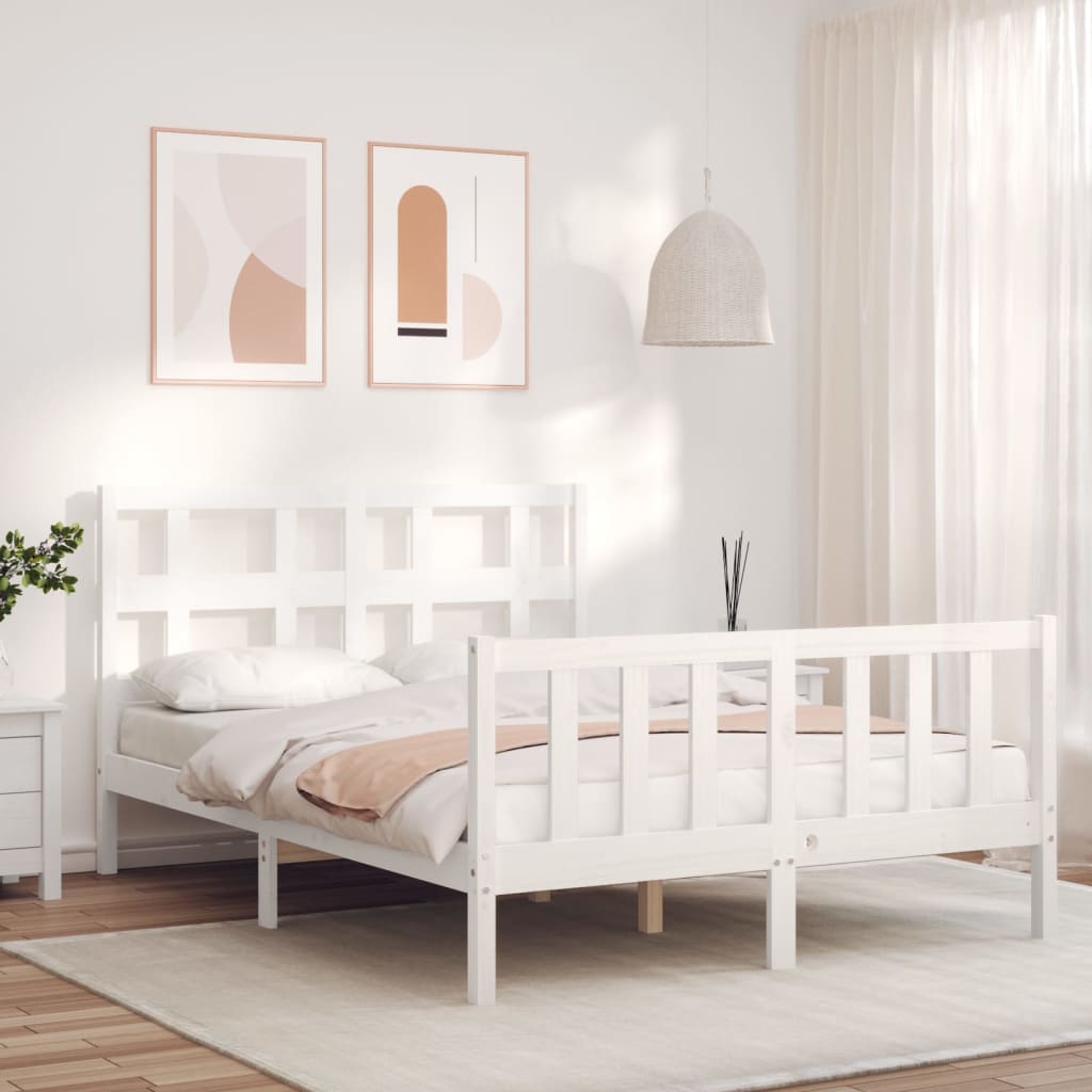 Estrutura de cama com cabeceira 120x200cm madeira maciça branco