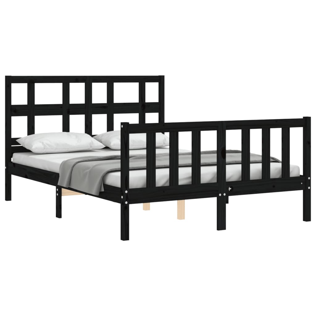 Estrutura de cama com cabeceira 120x200cm madeira maciçao preto