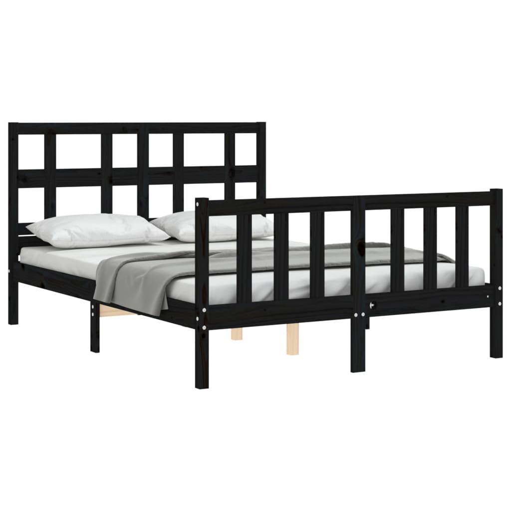 Estrutura de cama com cabeceira 140x200 cm madeira maciça preto