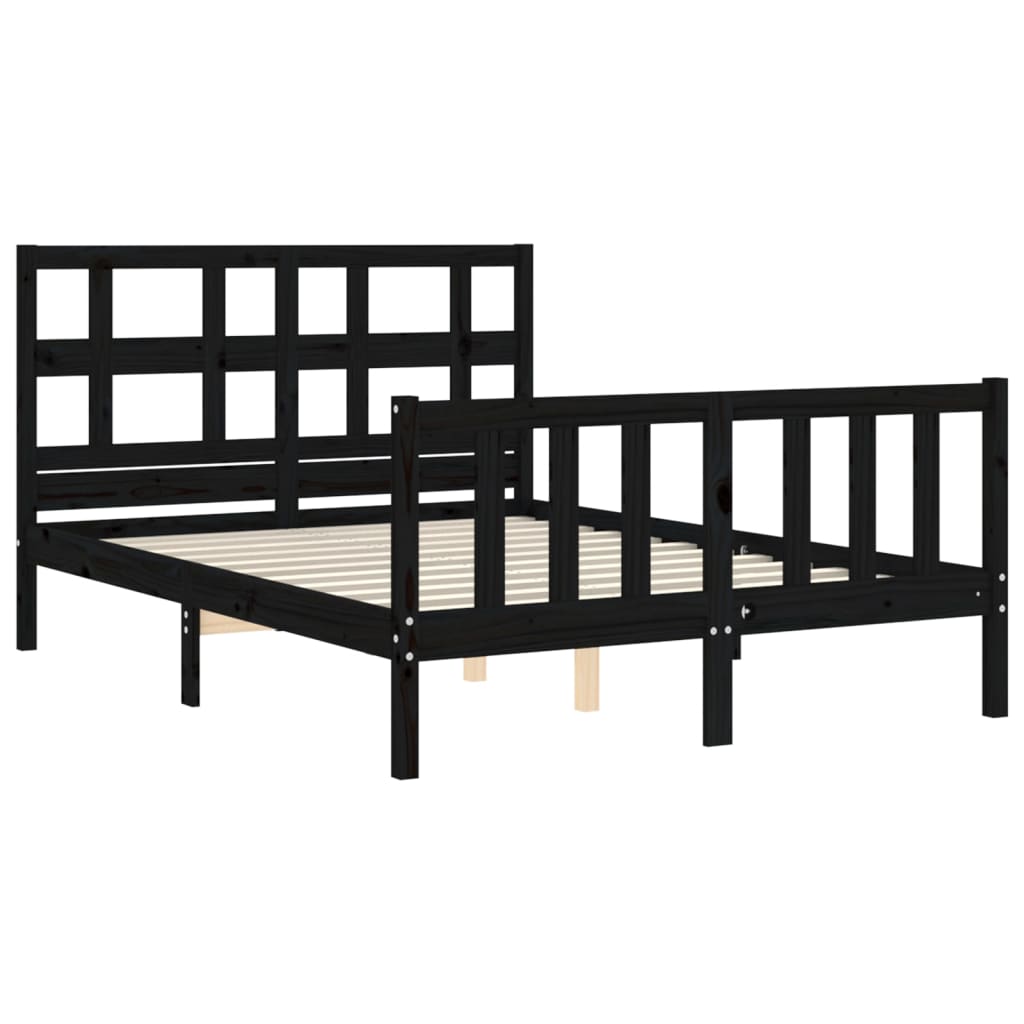 Estrutura de cama com cabeceira 140x200 cm madeira maciça preto