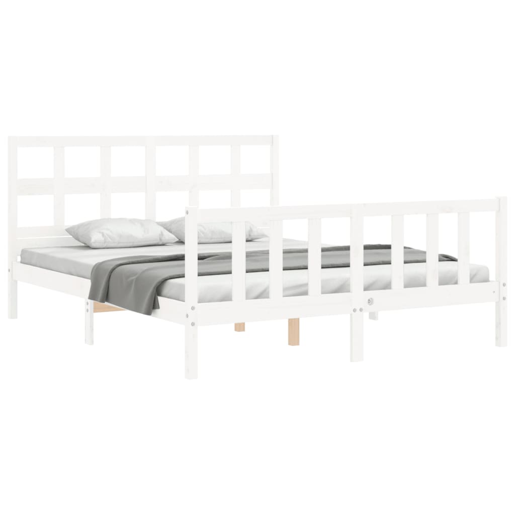 Estrutura de cama King Size com cabeceira madeira maciça branco