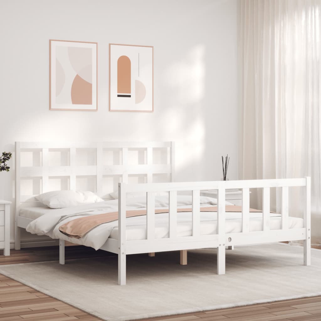 Estrutura de cama King Size com cabeceira madeira maciça branco