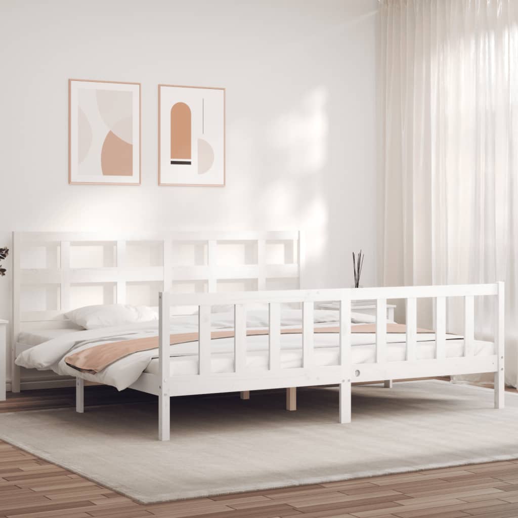 Estrutura cama Super King Size c/ cabeceira madeira branco