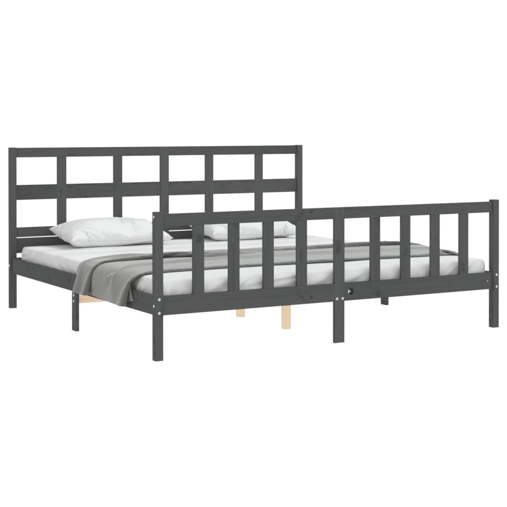 Estrutura cama Super King Size c/ cabeceira madeira cinzento