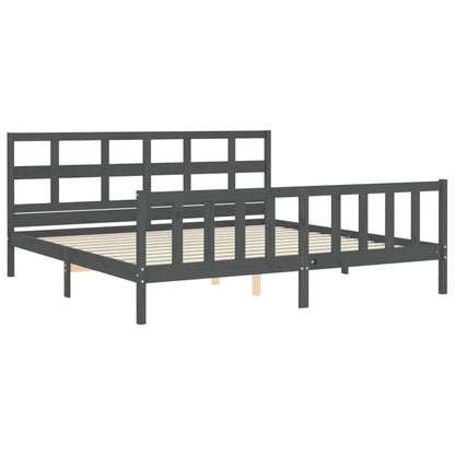 Estrutura cama Super King Size c/ cabeceira madeira cinzento