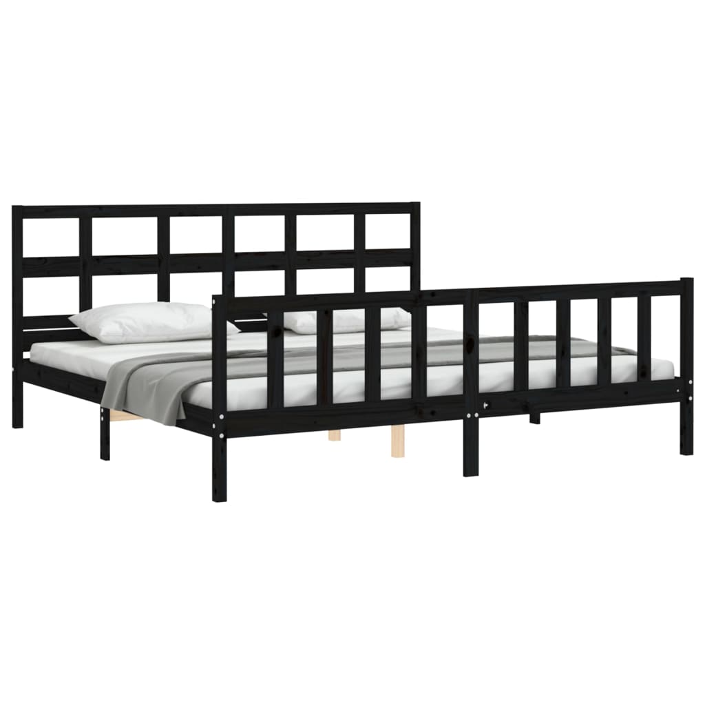 Estrutura de cama com cabeceira 200x200 cm madeira maciça preto