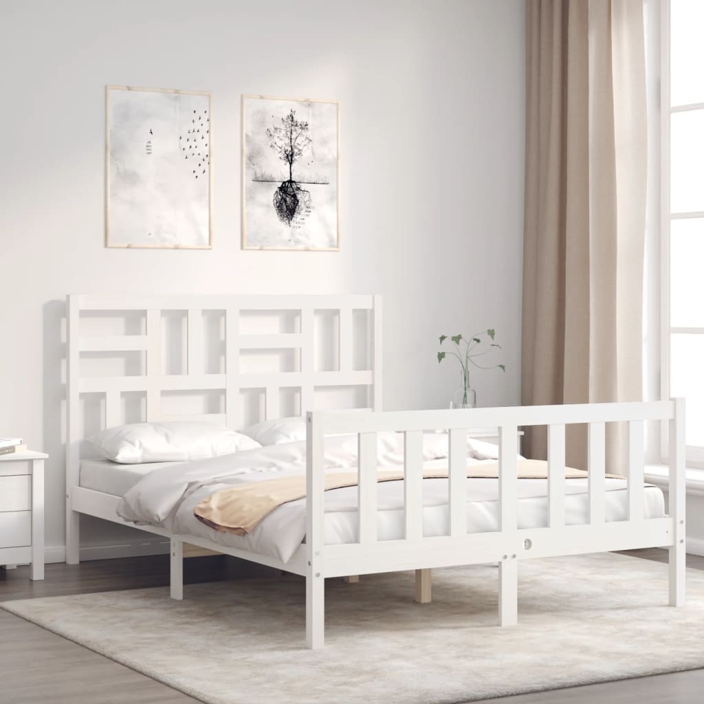 Estrutura de cama com cabeceira 140x190cm madeira maciça branco