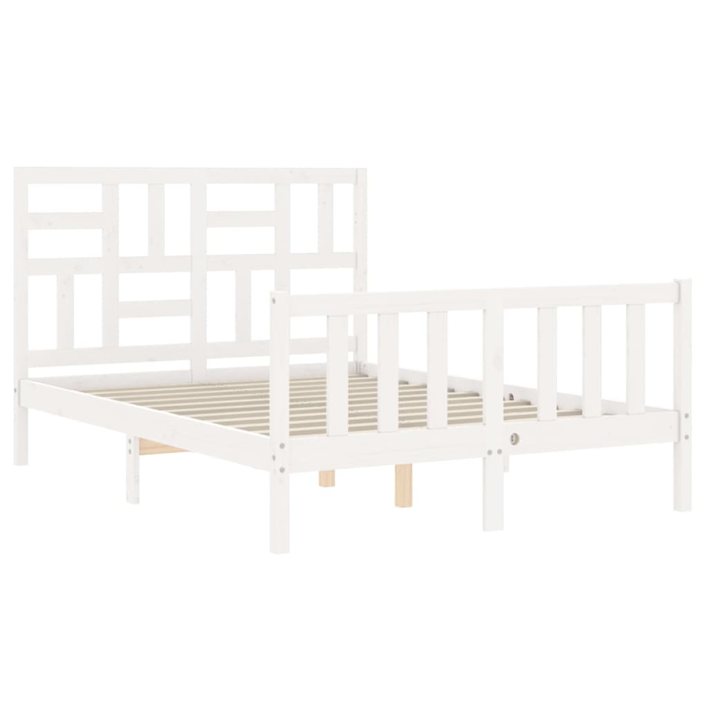 Estrutura de cama com cabeceira 140x190cm madeira maciça branco