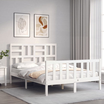 Estrutura de cama com cabeceira 140x190cm madeira maciça branco