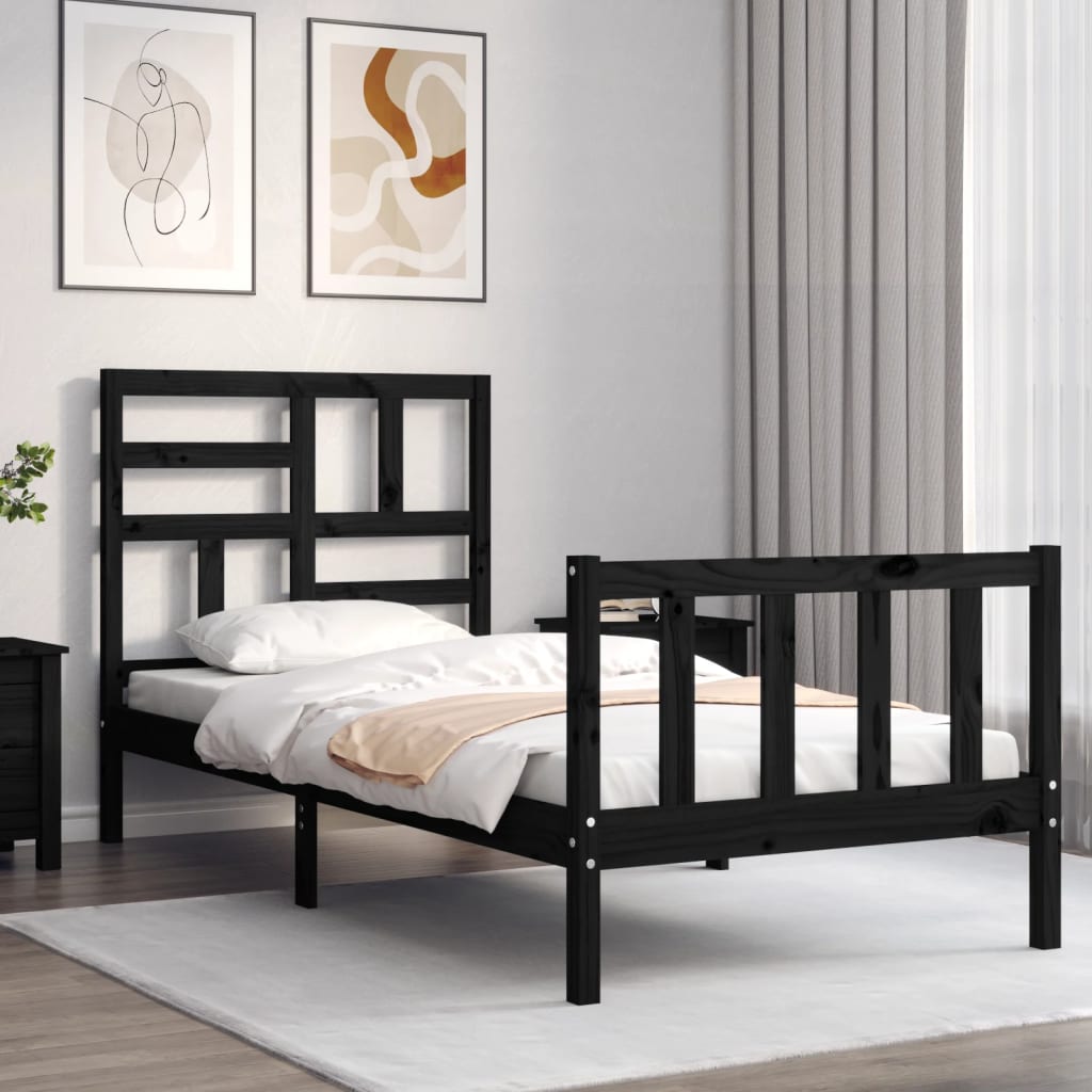 Estrutura de cama com cabeceira 90x200 cm madeira maciça preto